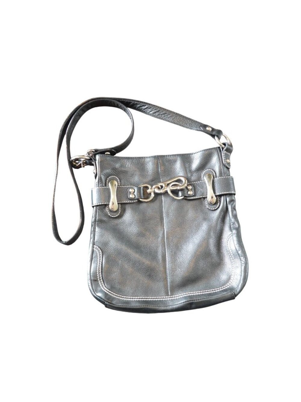 B. Makowsky Black Leather Crossbody Handbag Silver Hardware Whimsygoth Bohemian